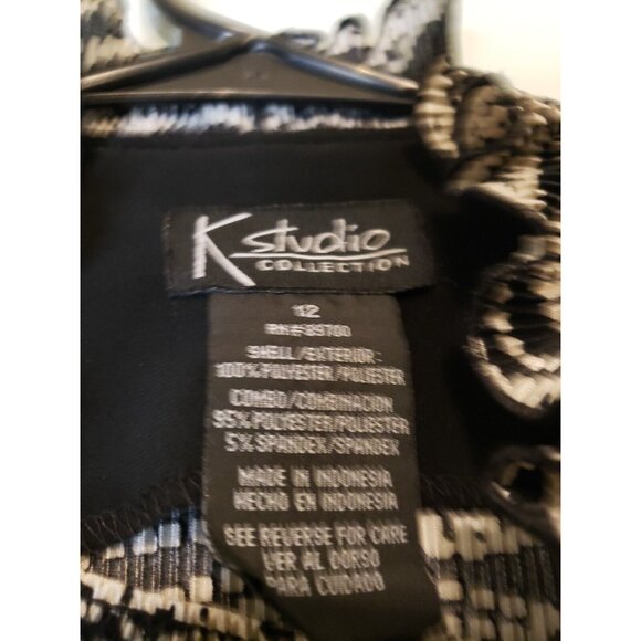 K Studio Collection Women Sz 12 Two Piece Outfit Set Dress Shrug Midi Black Tan - Picture 6 of 6